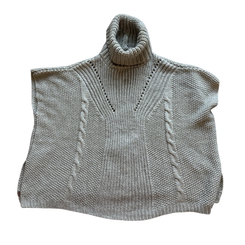 Look by M New York Chunky Knit Turtleneck Poncho Sweater Wool Blend Cable Knit